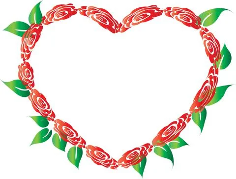 Vector drawing rose heart shape border frame background design Stock Illustration