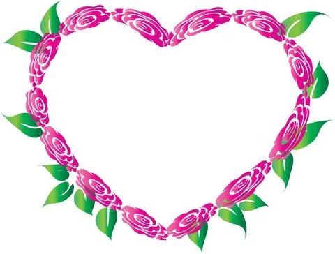 Vector drawing rose heart shape border frame background design Stock Illustration