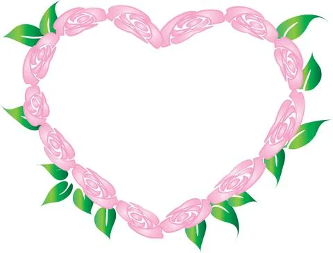 Vector drawing rose heart shape border frame background design Stock Illustration