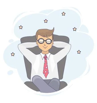 Vector drawing of a sitting and dreaming man with his eyes closed on a Stock Illustration