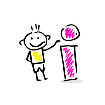 Vector drawing of a stick figure with info sign. 스톡 일러스트