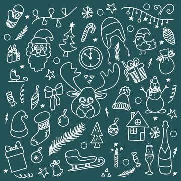 Vector drawing in the style of Doodle "chalk on the blackboard" new year, Stock Illustration