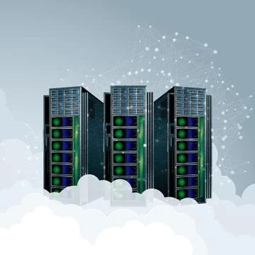 Vector drawing super computer.Cloud computing concept. Stock Illustration