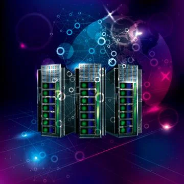 Vector drawing super computer.Cloud computing concept. Illustrazione stock