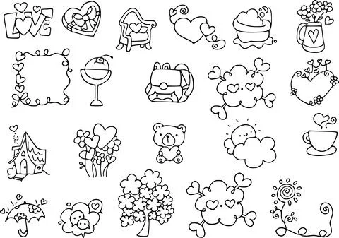 Vector drawing things tree tea love ice cream set Stock Illustration