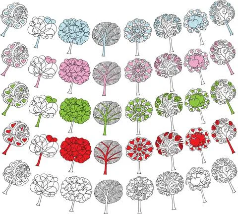 Vector drawing tree border frame background set Stock Illustration