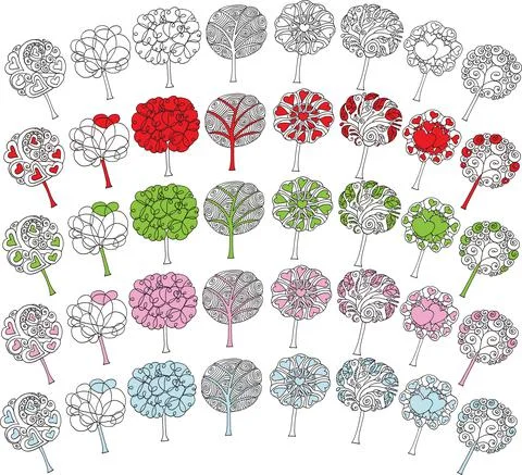 Vector drawing tree border frame background set Stock Illustration