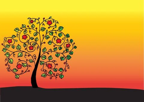 Vector drawing tree border frame background Stock Illustration