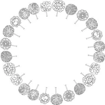 Vector drawing tree circle border frame background Stock Illustration