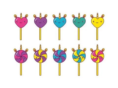 Vector drawing of a variety of candies on a stick Stock Illustration