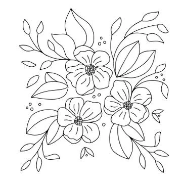 Vector drawing on a white background, flowers in a linear style, for the design Illustrazione stock