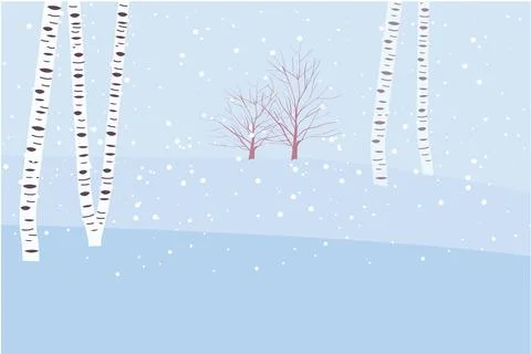 Vector drawing winter landscape with snow and birch trees Stock Illustration