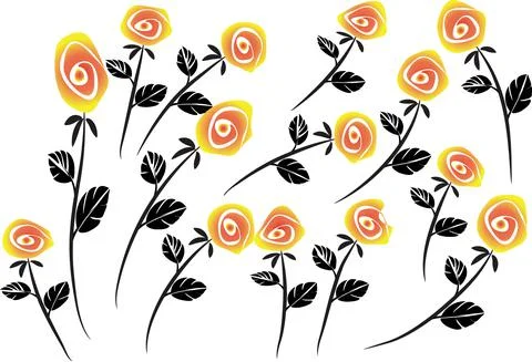 Vector drawing yellow rose background design set Stock Illustration