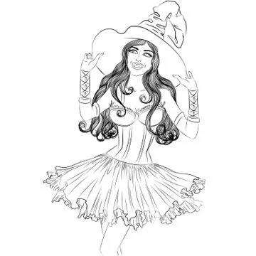 Vector drawing of young sexy witch in a hat Stock Illustration