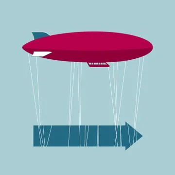 Vector drawn airship and arrows. Isolated on blue background. Stock Illustration