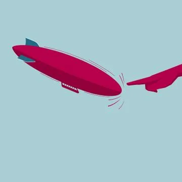 Vector drawn airship and hand. Isolated on blue background. Stock Illustration
