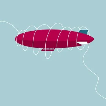 Vector drawn airship. Isolated on blue background. Stock Illustration