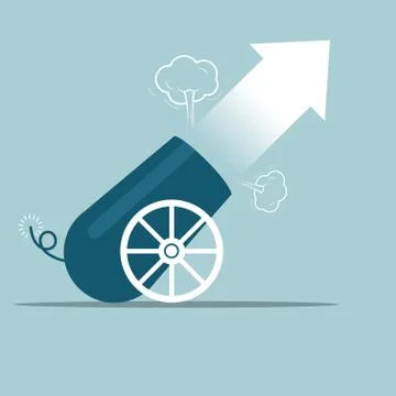 Vector drawn cannon. Isolated on blue background. Stock Illustration