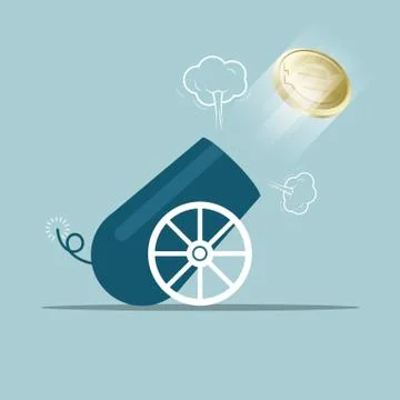 Vector drawn cannon. Isolated on blue background. Stock Illustration
