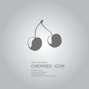 Vector drawn cherry. The background is a gradient of gray. Stock Illustration