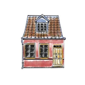 Vector drawn cute house in red Stock Illustration