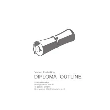 Vector drawn diploma. Isolated on white background. Illustrazione stock