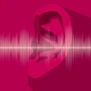 Vector drawn ears, hearing test. The background is red. Stock Illustration