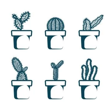 Vector drawn flower cactus. Isolated on white background. Stock-Illustration