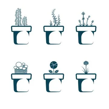 Vector drawn flower potted. Isolated on white background. Stock Illustration