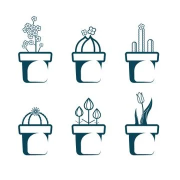Vector drawn flower potted. Isolated on white background. Stock Illustration