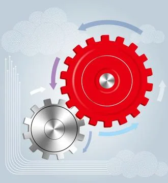 Vector drawn gears, image uses mesh gradients. Stock Illustration