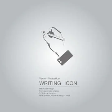 Vector drawn hand holding pen. The background is a gray gradient. Stock Illustration