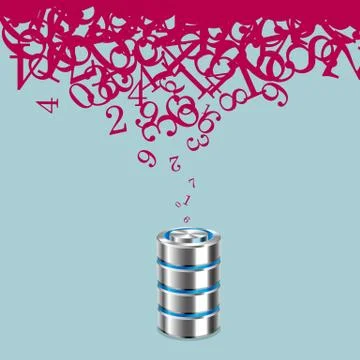 Vector drawn hard drive, database. Isolated on blue background. Illustrazione stock