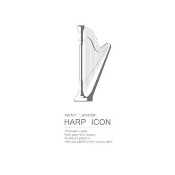 Vector drawn harp. Isolated on white background. Stock Illustration