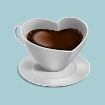 Vector drawn heart shaped coffee. Isolated on white background. Stock Illustration
