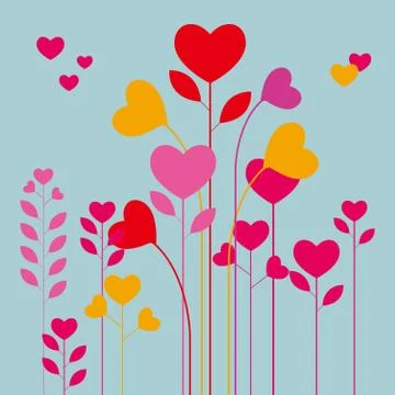 Vector drawn heart shaped flower. Isolated on blue background. Stock Illustration
