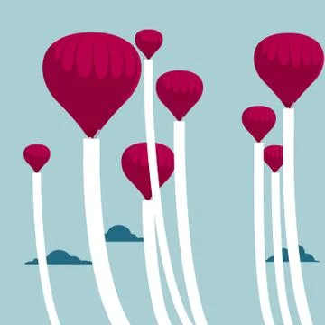 Vector drawn hot air balloon. The background is blue. Stock Illustration