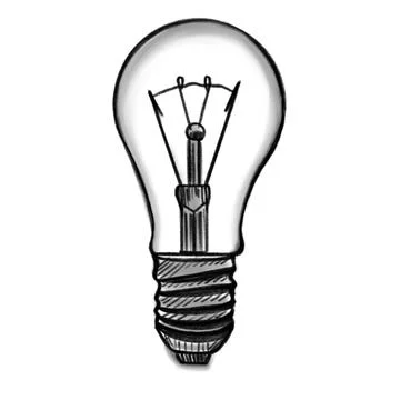 Vector drawn illustration of a simple light bulb, doodle black lines style Illustrazione stock