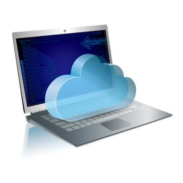 Vector drawn laptop, cloud computing. Isolated on white background. Stock Illustration