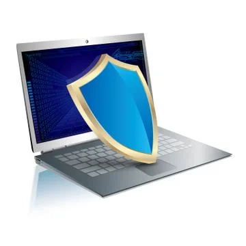 Vector drawn laptop, firewall. Isolated on white background. Stock Illustration