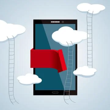 Vector drawn mobile phone. Cloud computing concept. Illustrazione stock