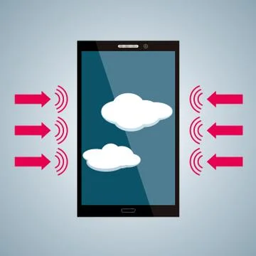Vector drawn mobile phone. Cloud computing concept. Illustrazione stock