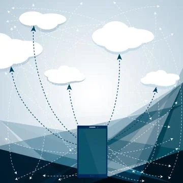 Vector drawn mobile phone. Cloud computing concept. Illustrazione stock