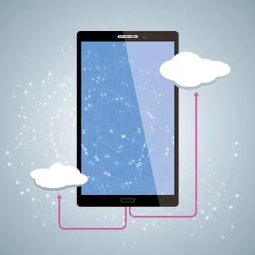 Vector drawn mobile phone. Cloud computing concept. Stock Illustration