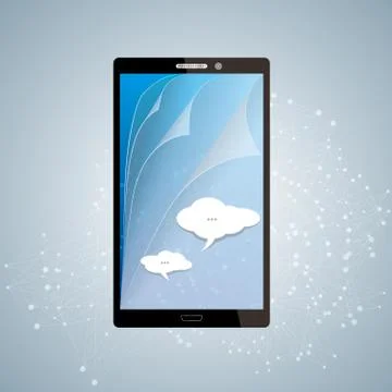 Vector drawn mobile phone. Cloud computing concept. Illustrazione stock