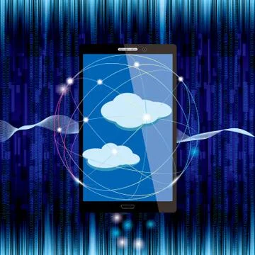Vector drawn mobile phone. Cloud computing concept. 스톡 일러스트