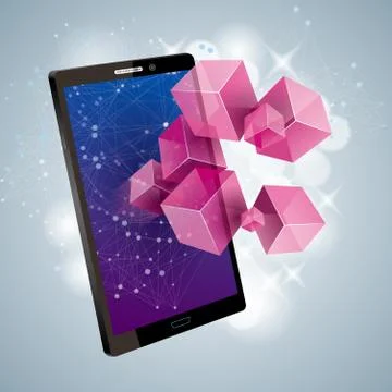 Vector drawn mobile phone. Cloud computing concept. 스톡 일러스트