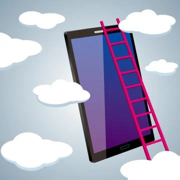 Vector drawn mobile phone. Cloud computing concept. 스톡 일러스트