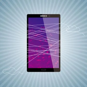 Vector drawn mobile phone. Cloud computing concept. 스톡 일러스트