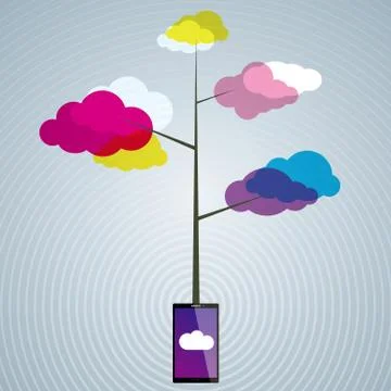 Vector drawn mobile phone. Cloud computing concept. Stock Illustration